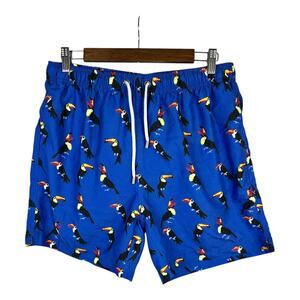 Franks Australia Mens size XL Toucan Print Swim Trunks Swim Suit Shorts Blue